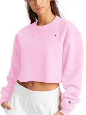 Champion Reverse Weave Pink Cropped Off Crew Sweatshirt